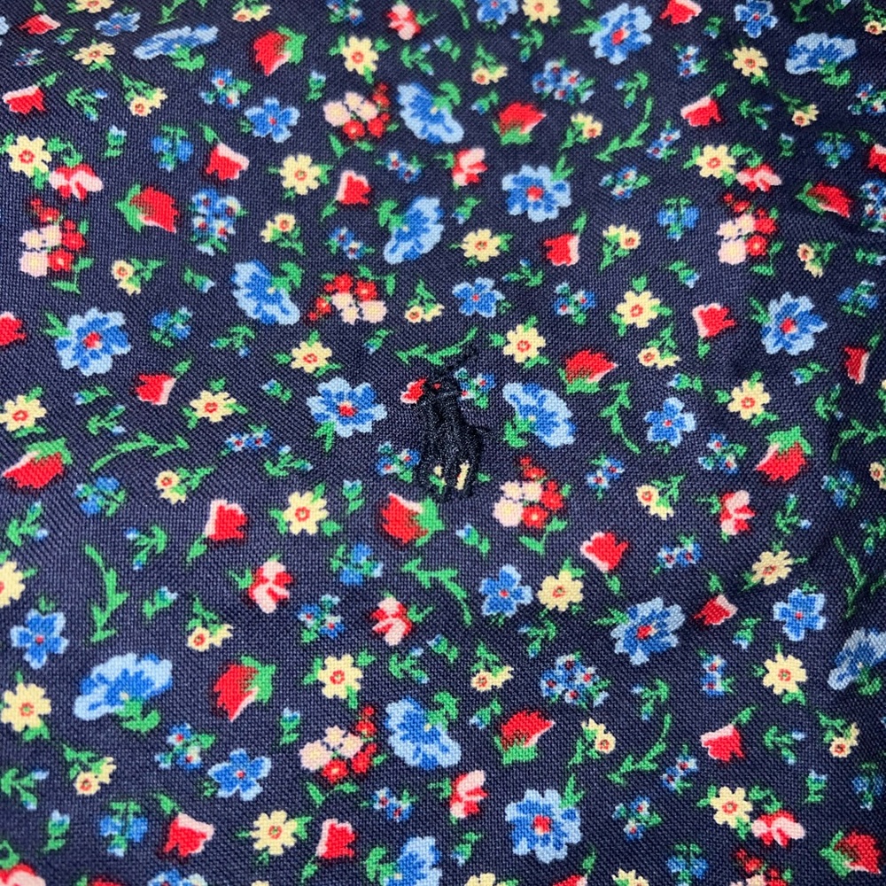 Ralph Lauren Navy Floral Button-Up Shirt with Blue, Red & Green Bloom Print